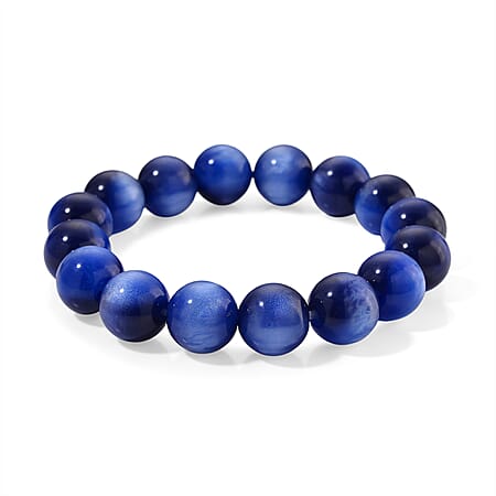Blue Coloured Cats Eye Style Beads Bracelet (Size 7.5 Strechable) 120.00 Ct.