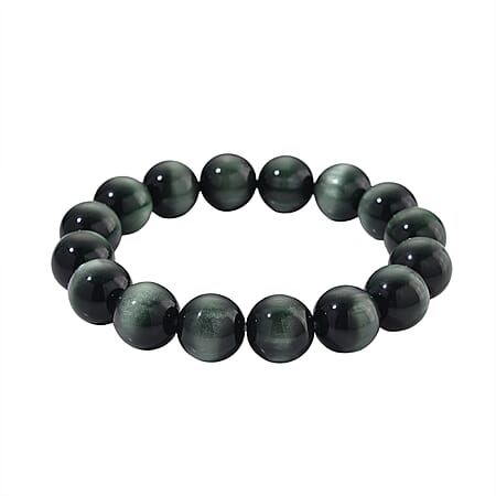 Green Coloured Cats Eye Style Beads Bracelet (Size 7.5 Strechable) 120.00 Ct.