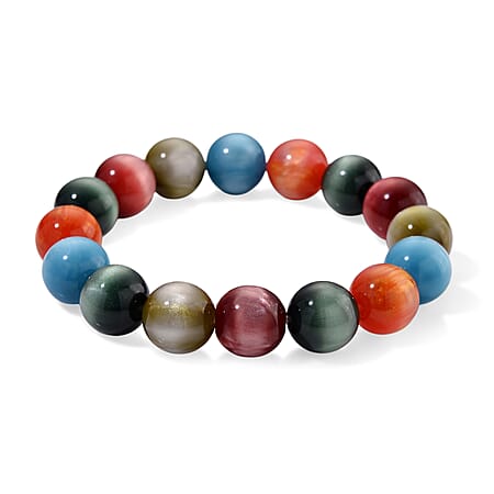 Multi Coloured Cats Eye Style Beads Bracelet (Size 7.5 Strechable) 120.00 Ct.