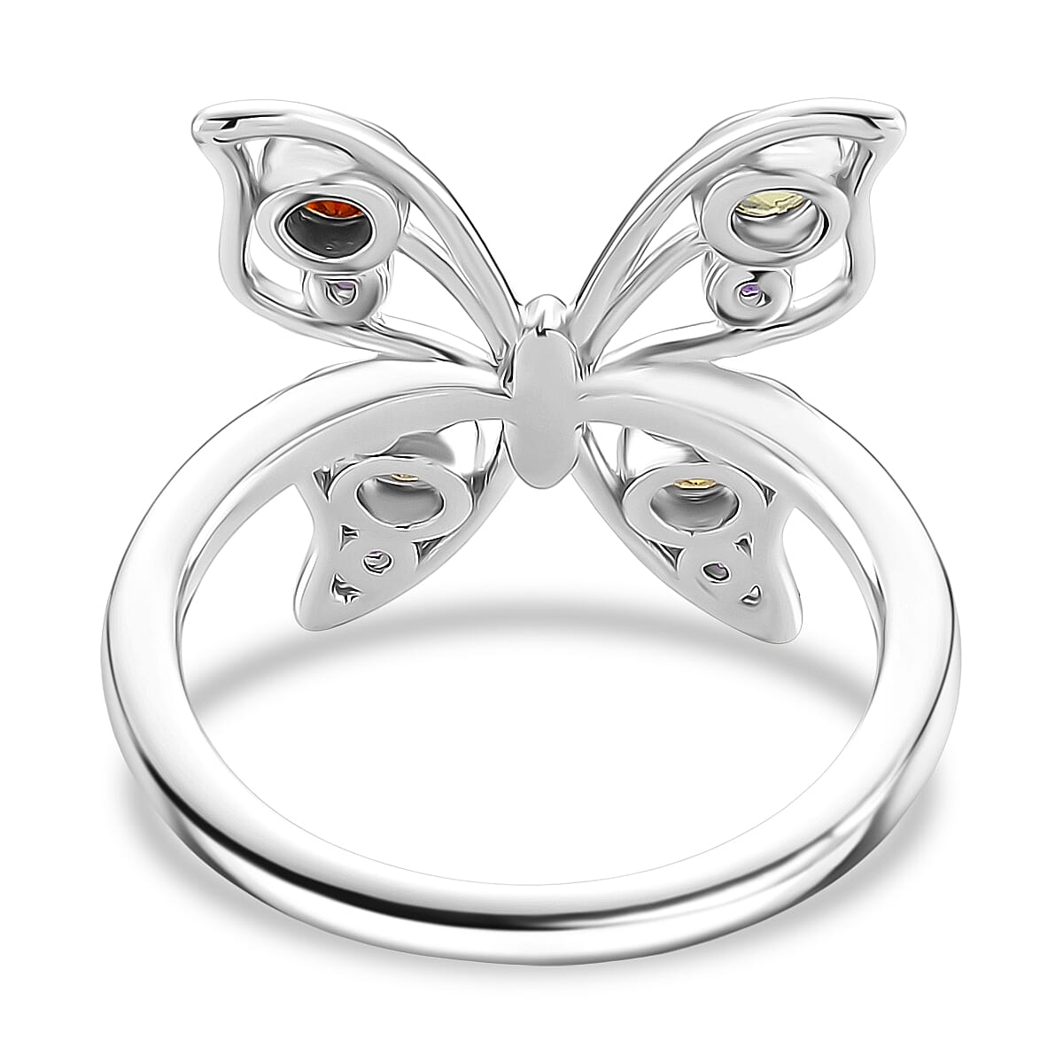 LucyQ Butterfly Collection - Red Garnet, African Amethyst & Multi Gemstones Cluster Butterfly Ring in Rhodium Overlay Sterling Silver
