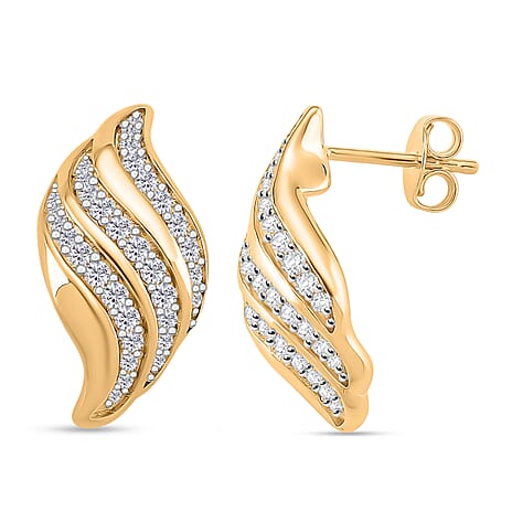 Lucy Q-Flame Collection Moissanite Earring with Push Back in Two Tone Plated Sterling Silver