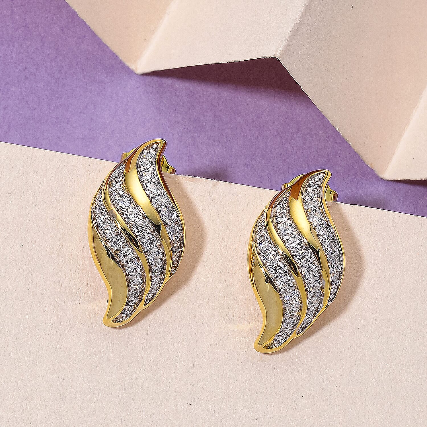 Lucy Q-Flame Collection Moissanite Earring with Push Back in Two Tone Plated Sterling Silver