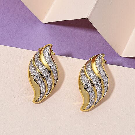 Lucy Q-Flame Collection Moissanite Earring with Push Back in Two Tone Plated Sterling Silver