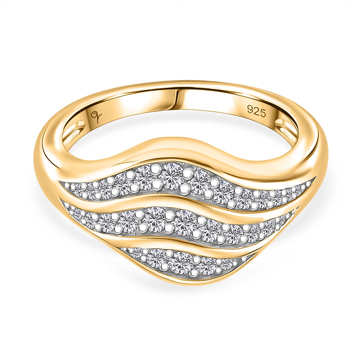 Lucy Q-Flame Collection Moissanite Ring in Two Tone Plated Sterling Silver