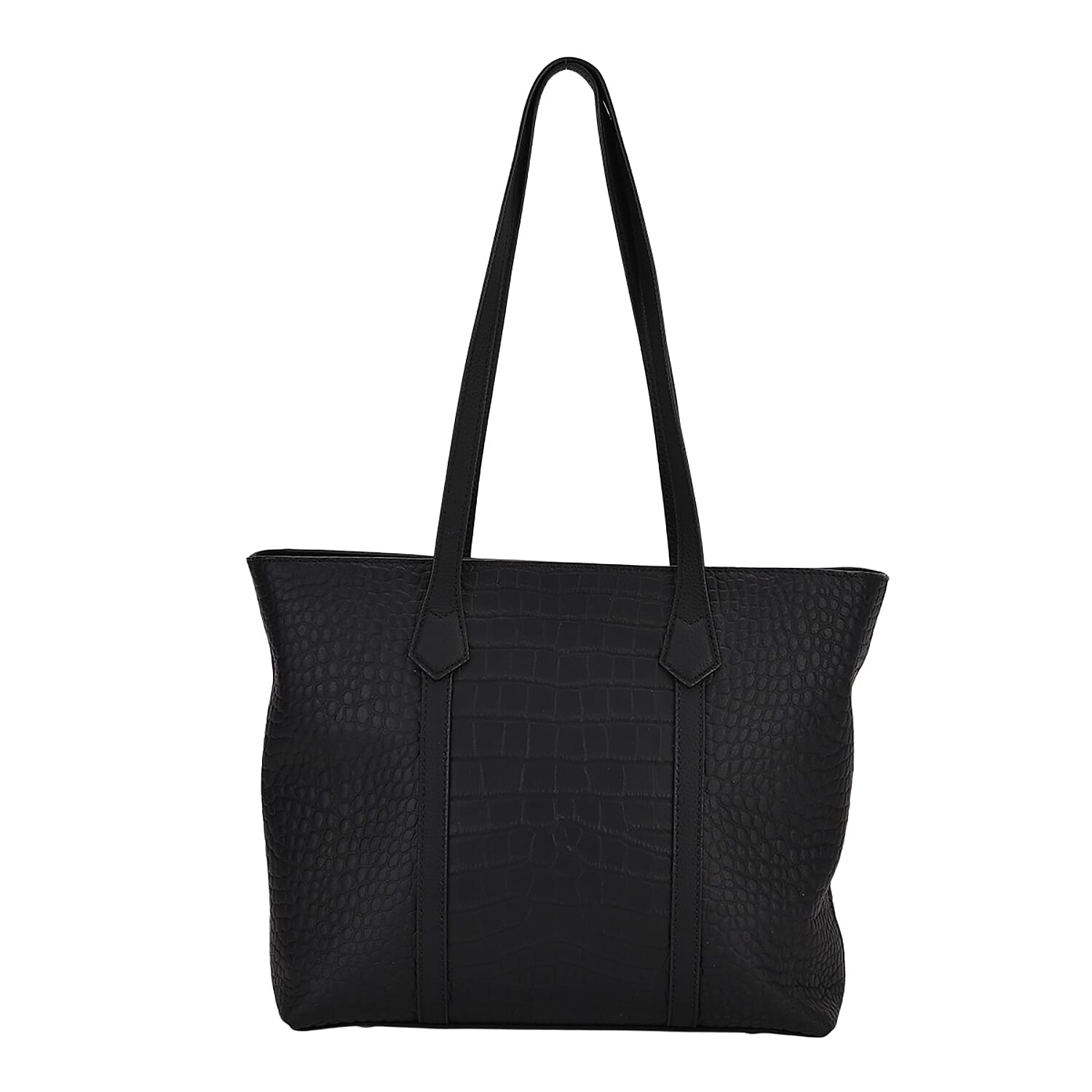 Genuine Leather Patterned Tote Bag (Size 38x12x27 cm) - Black & Black