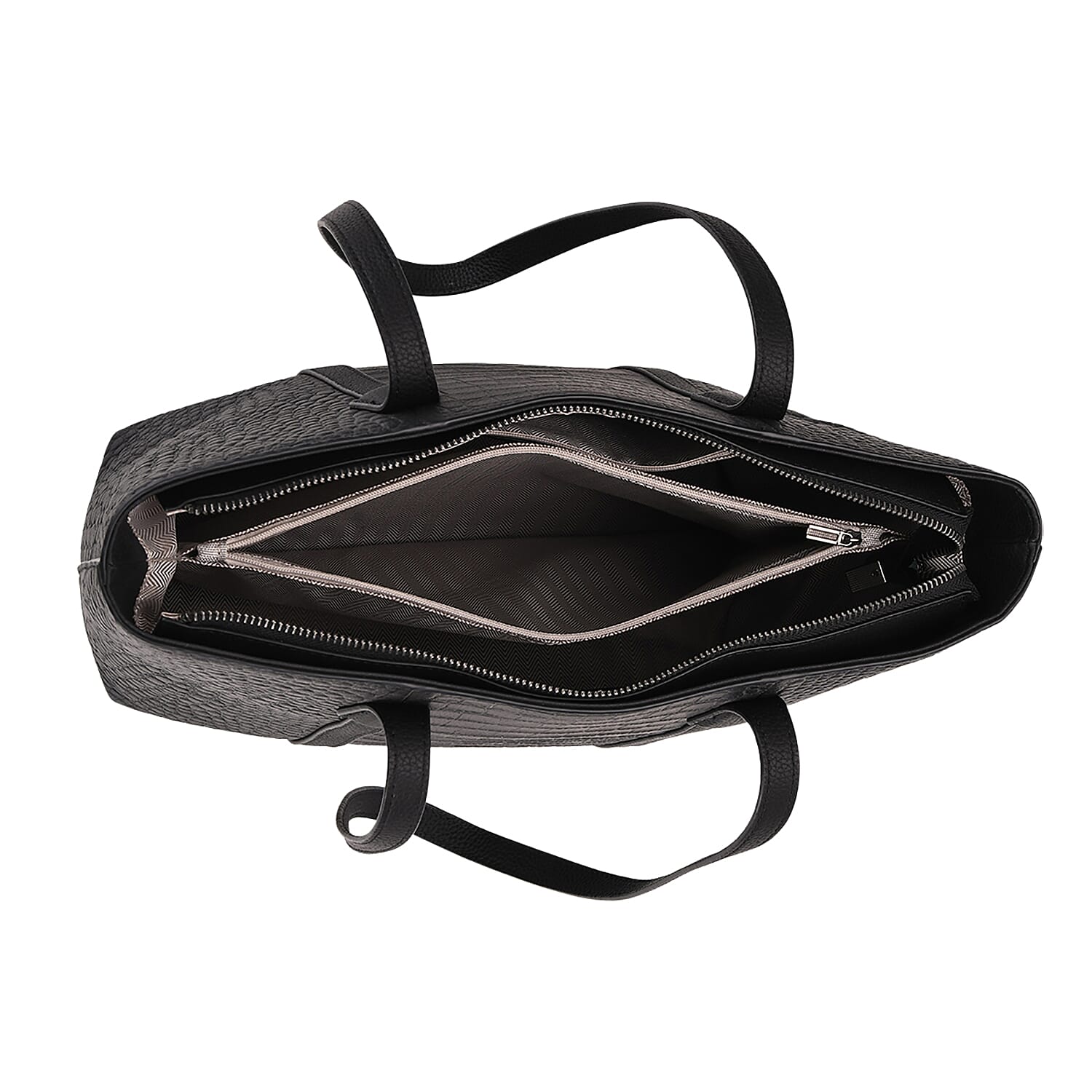 Genuine Leather Patterned Tote Bag (Size 38x12x27 cm) - Black & Black