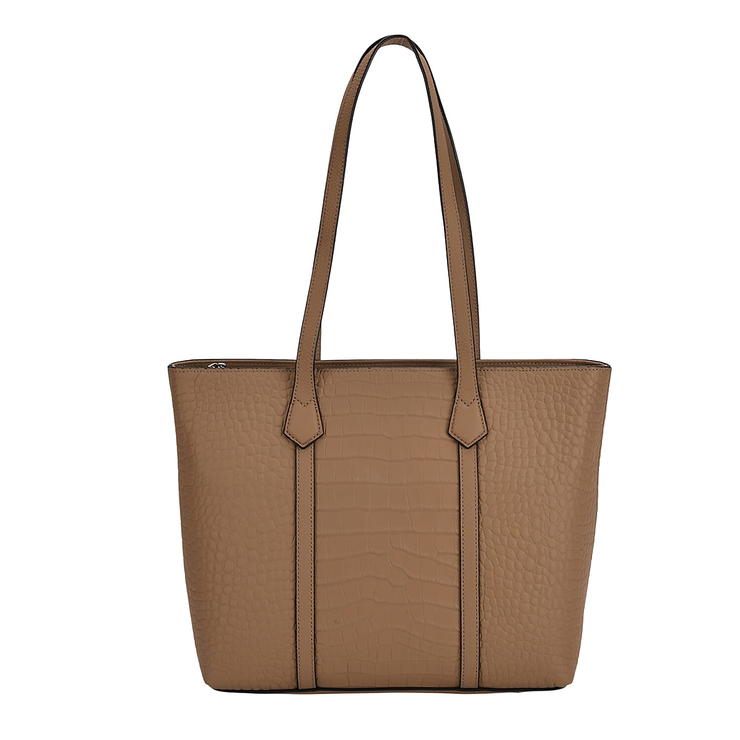 Genuine Leather Patterned Tote Bag (Size 38x12x27 cm) - Grey & Black