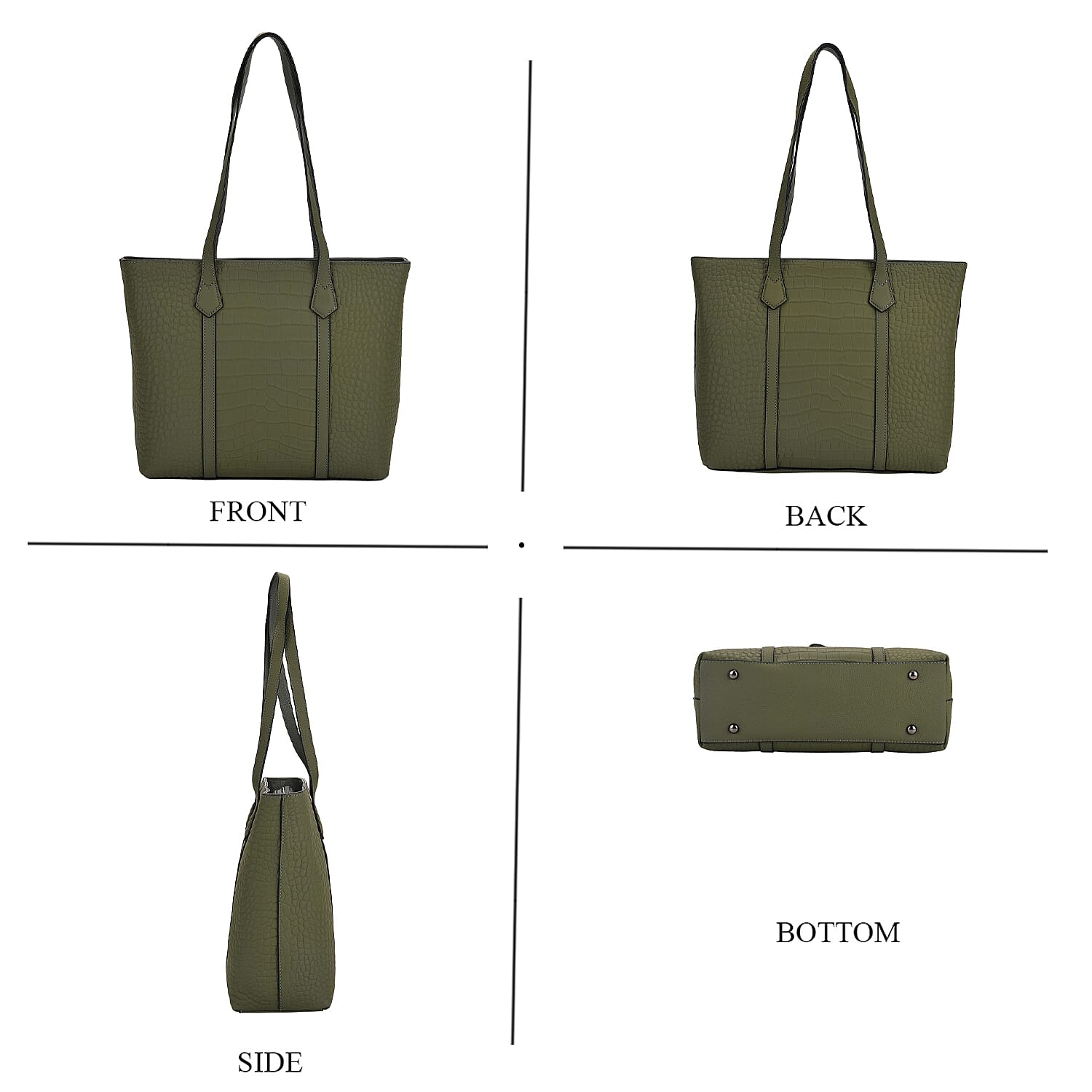 Genuine Leather Classic Tote Bag - Green