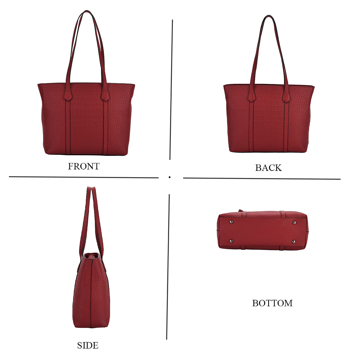 Genuine Leather Patterned Tote Bag (Size 38x12x27 cm) - Burgundy & Black