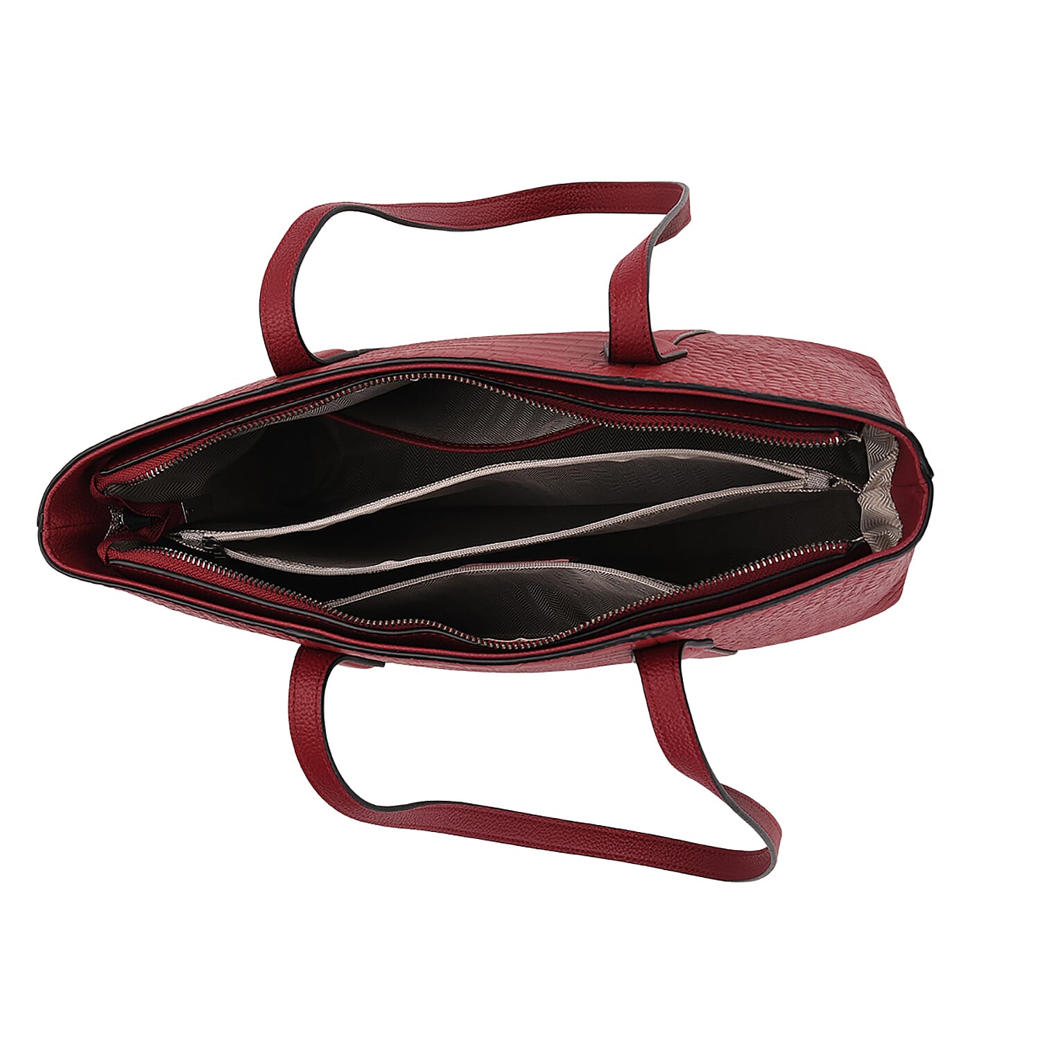 Genuine Leather Patterned Tote Bag (Size 38x12x27 cm) - Burgundy & Black