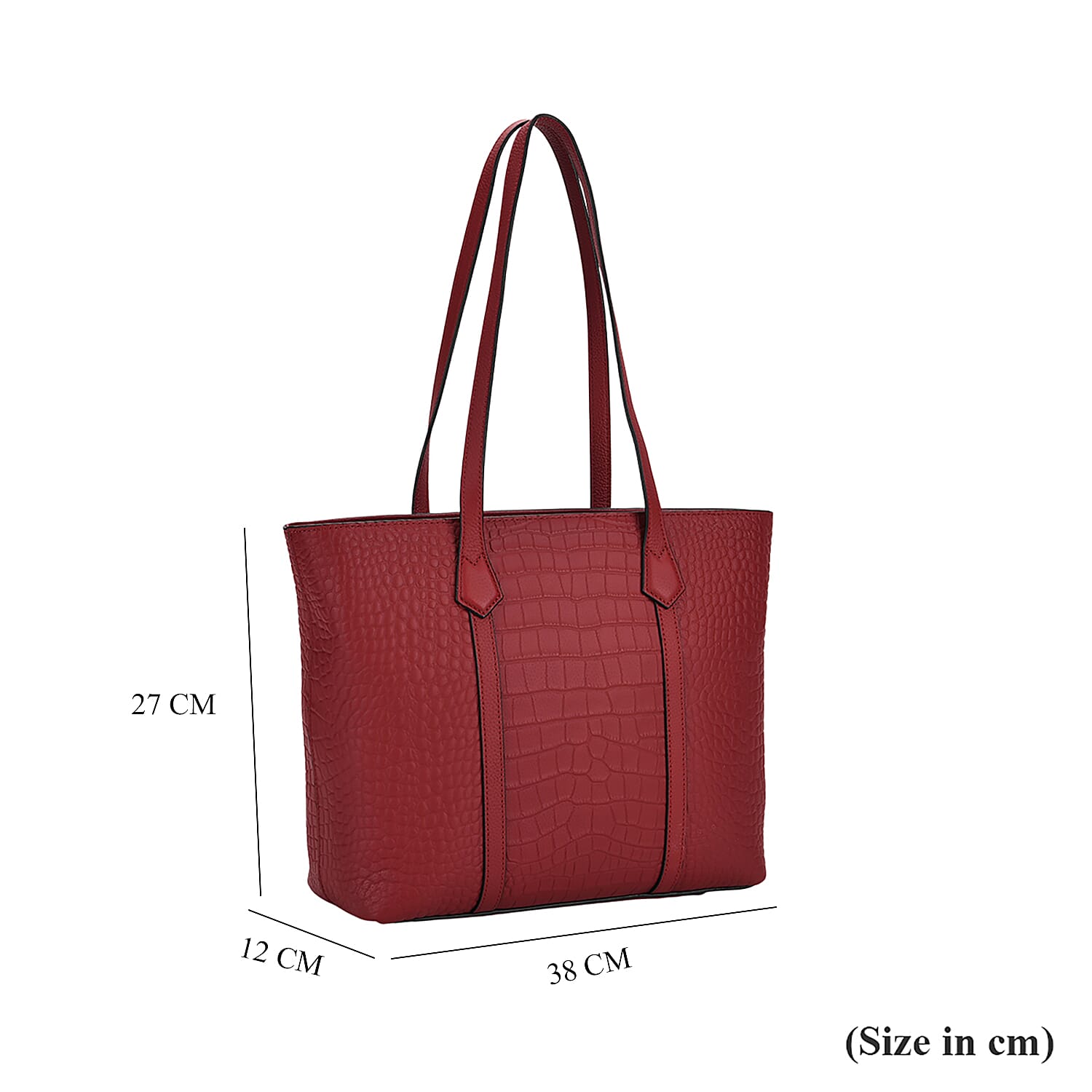 Genuine Leather Patterned Tote Bag (Size 38x12x27 cm) - Burgundy & Black