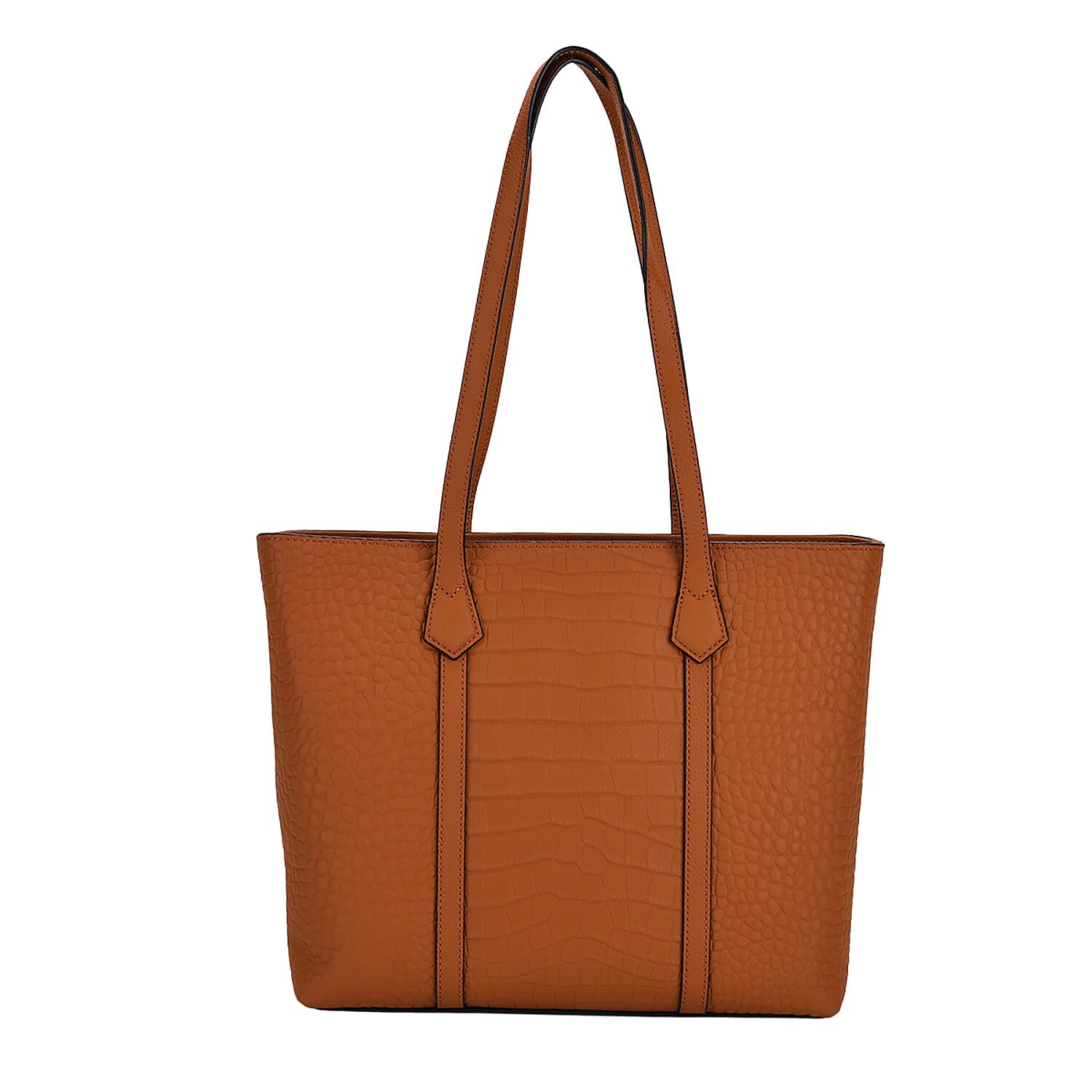 Genuine Leather Patterned Tote Bag (Size 38x12x27 cm) - Tan & Black