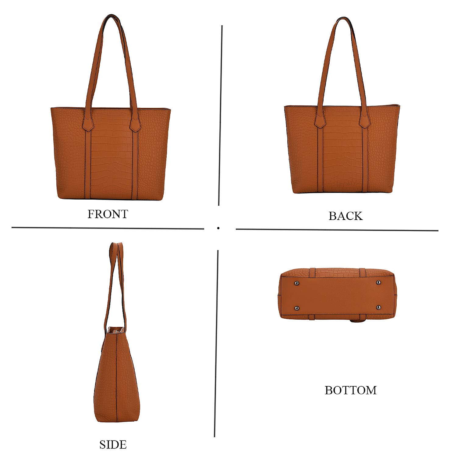 Genuine Leather Patterned Tote Bag (Size 38x12x27 cm) - Tan & Black