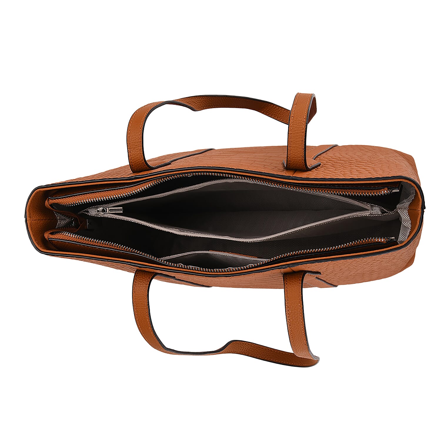 Genuine Leather Patterned Tote Bag (Size 38x12x27 cm) - Tan & Black