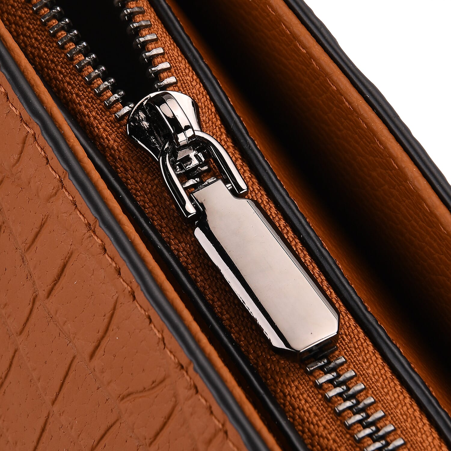 Genuine Leather Patterned Tote Bag (Size 38x12x27 cm) - Tan & Black