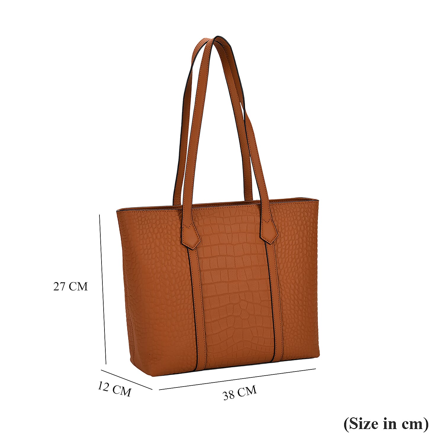 Genuine Leather Patterned Tote Bag (Size 38x12x27 cm) - Tan & Black