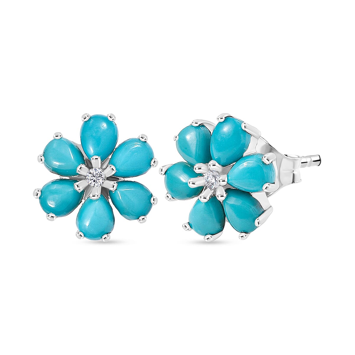 D'joy Sleeping Beauty Turquoise and White Zircon Earring with Push Back