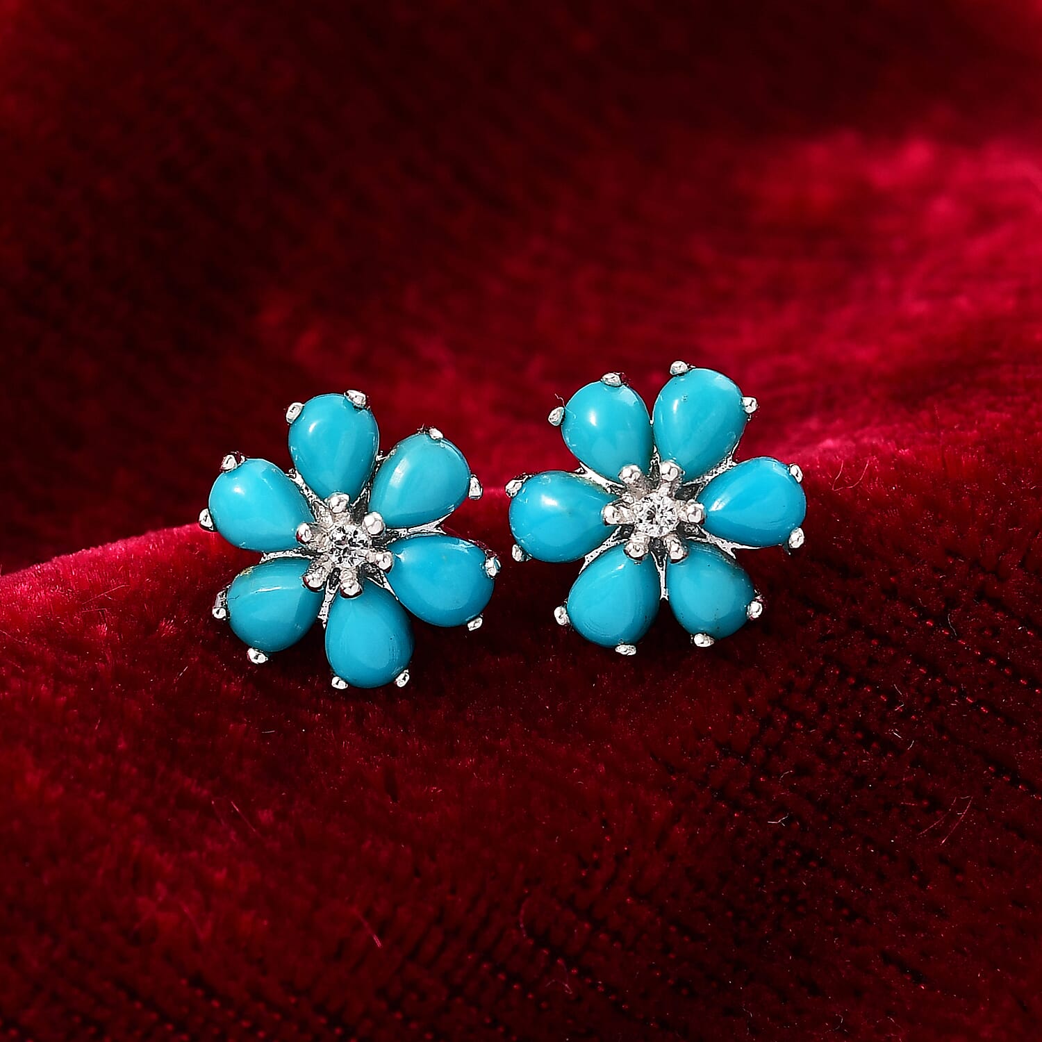 D'joy Sleeping Beauty Turquoise and White Zircon Earring with Push Back