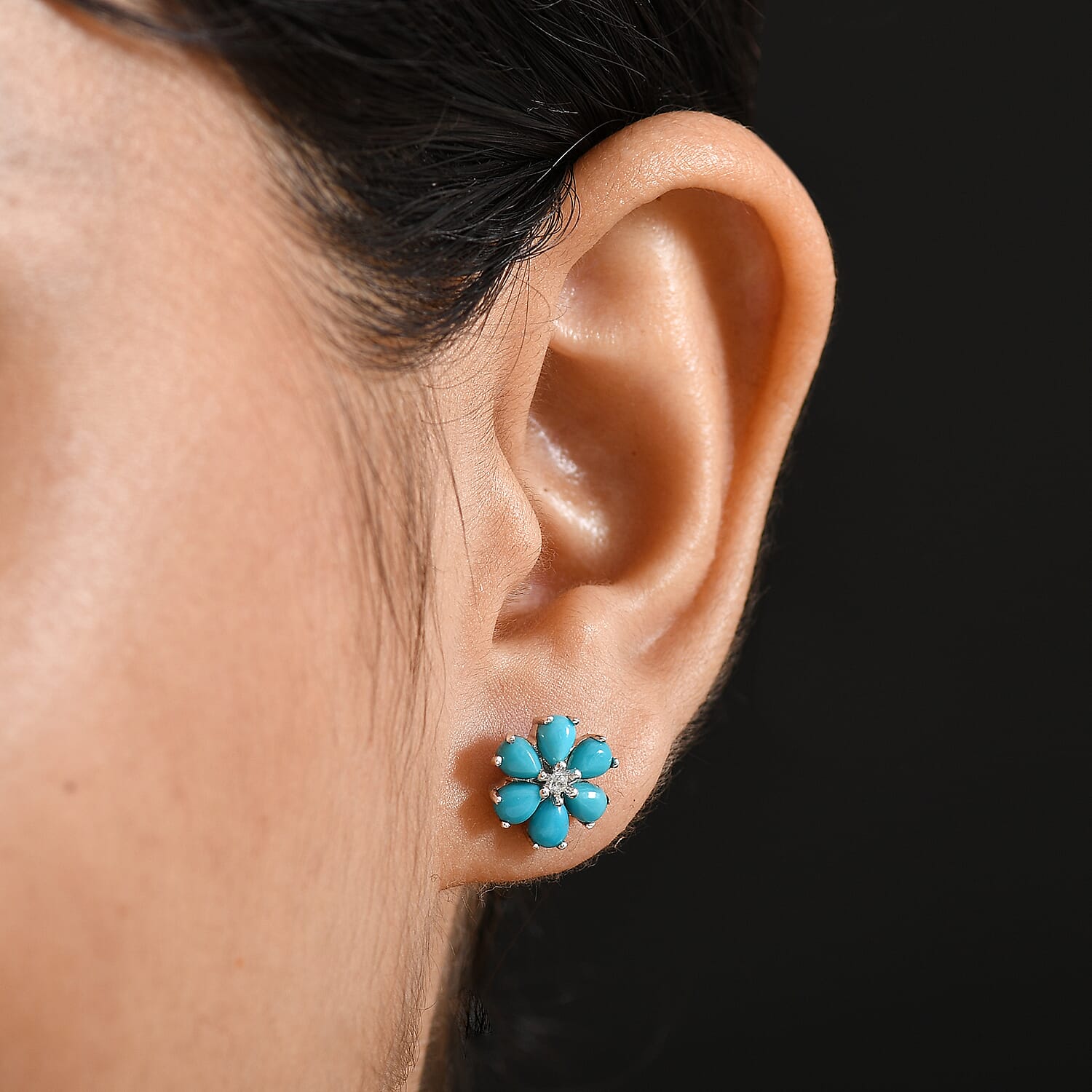 D'joy Sleeping Beauty Turquoise and White Zircon Earring with Push Back