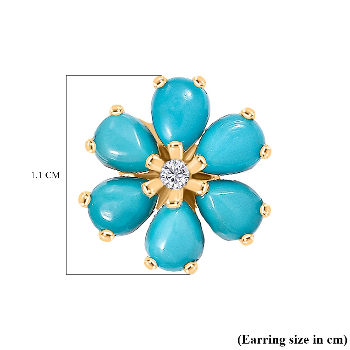 D'joy Sleeping Beauty Turquoise & White Zircon Earring with Push Back in 14K Yellow Gold Plating Sterling Silver 1.81 Ct. D'joy Sleeping Beauty Turquoise & White Zircon Earring with Push Back in 14K Yellow Gold Plating Sterling Silver 1.81 Ct.