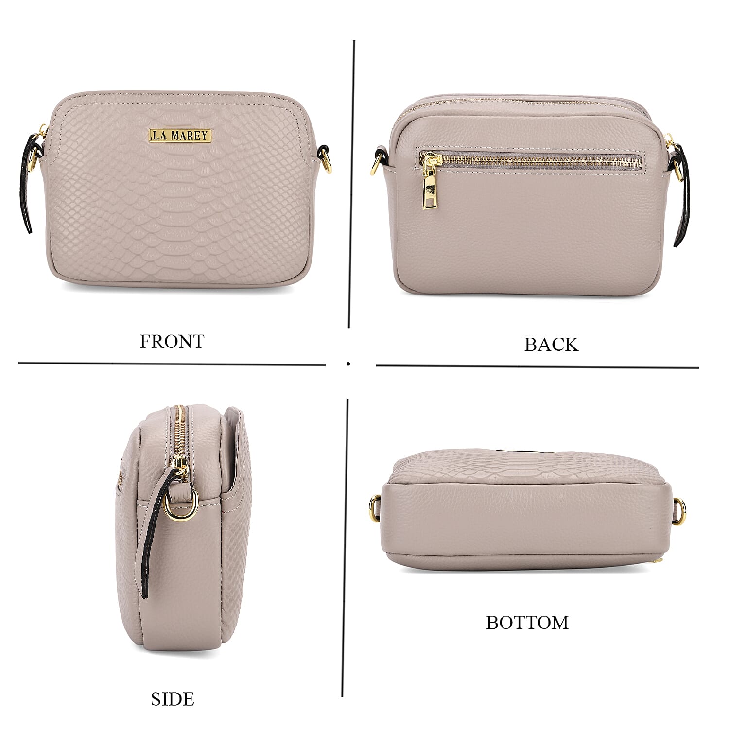 La Marey Genuine Leather Sling Crossbody Bag - Grey