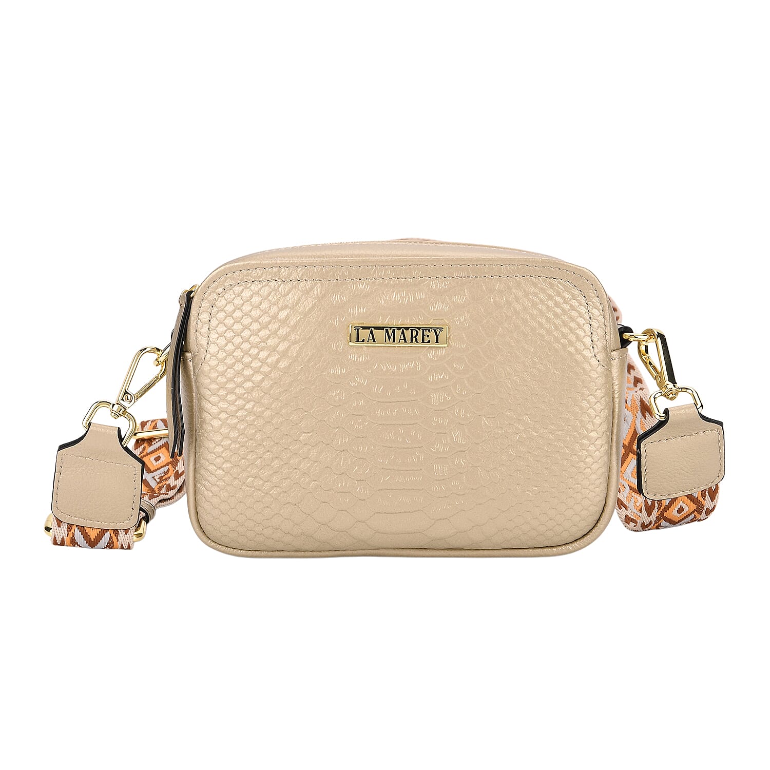 La Marey Genuine Leather Sling Crossbody Bag - Gold
