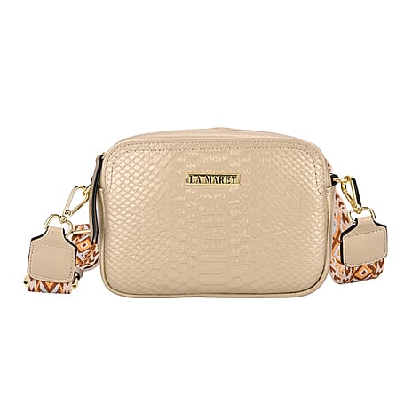 La Marey&nbsp;Genuine Leather Sling Crossbody Bag - Gold