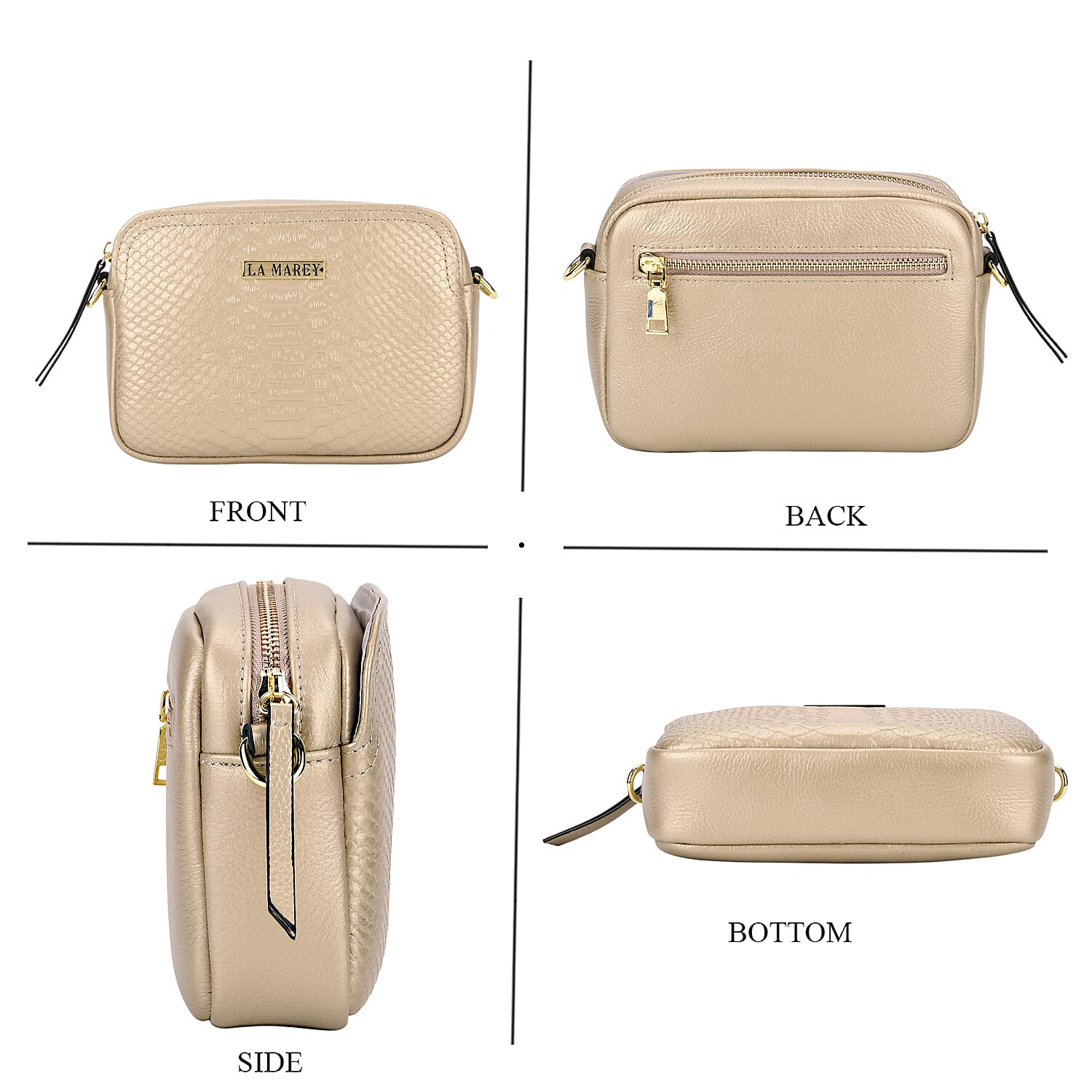 La Marey Genuine Leather Sling Crossbody Bag - Gold