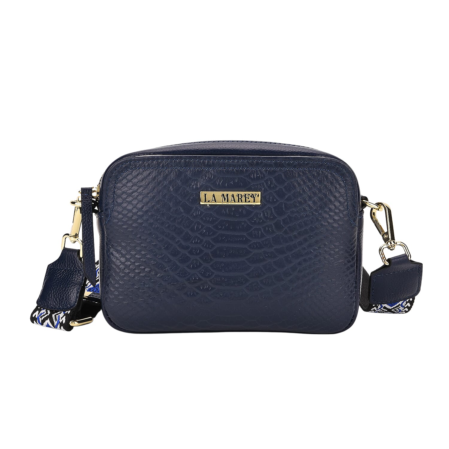 La Marey Genuine Leather Sling Crossbody Bag - Navy Blue