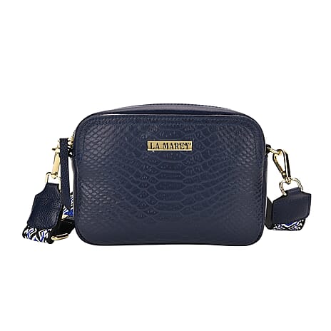 La Marey Genuine Leather Sling Crossbody Bag - Navy Blue