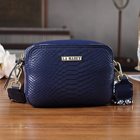 La Marey Genuine Leather Sling Crossbody Bag - Navy Blue