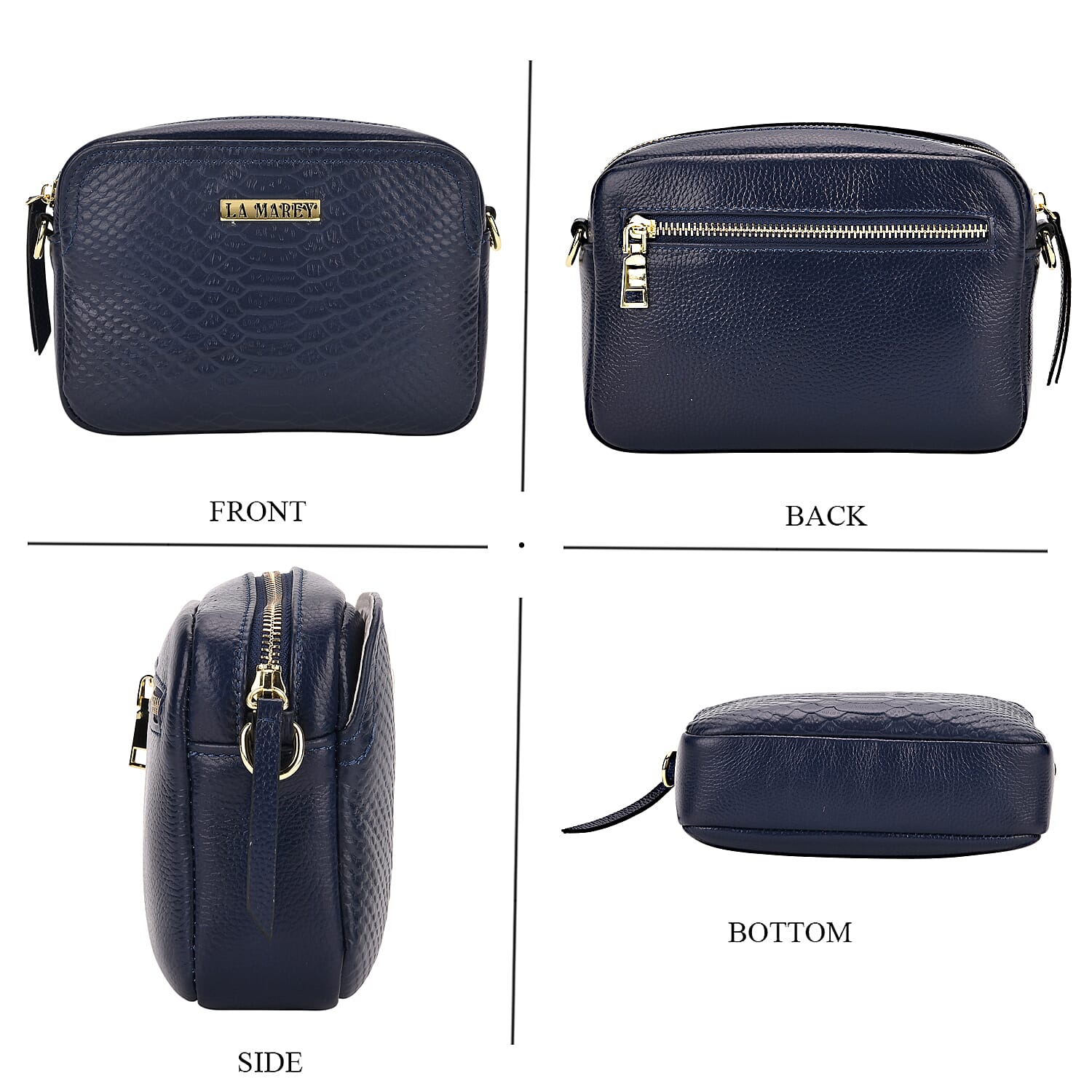 La Marey Genuine Leather Sling Crossbody Bag - Navy Blue