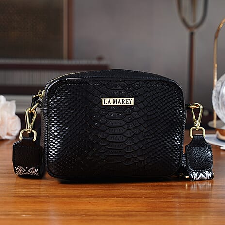 La Marey&nbsp;Genuine Leather Sling Crossbody Bag - Black