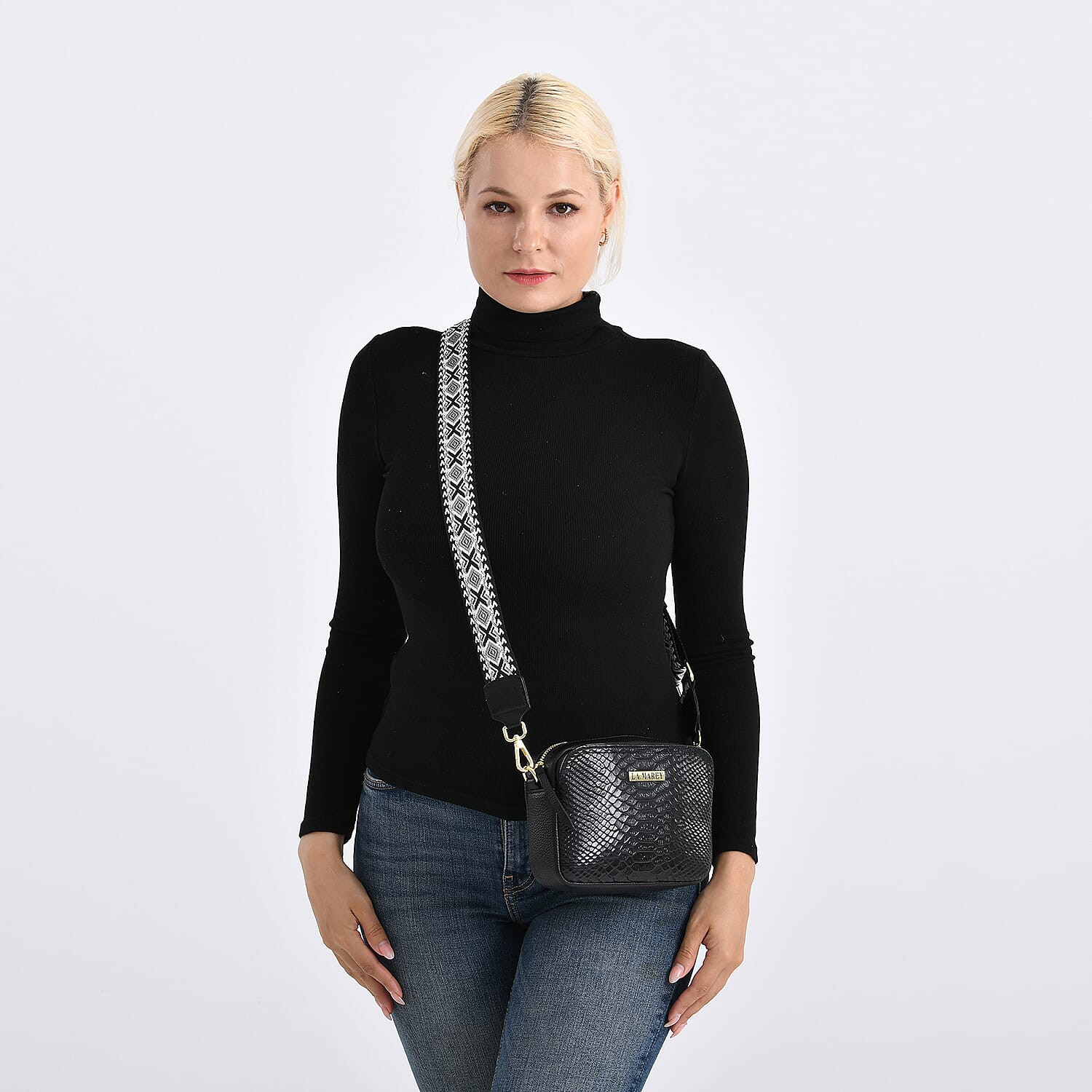 La Marey Genuine Leather Sling Crossbody Bag - Black