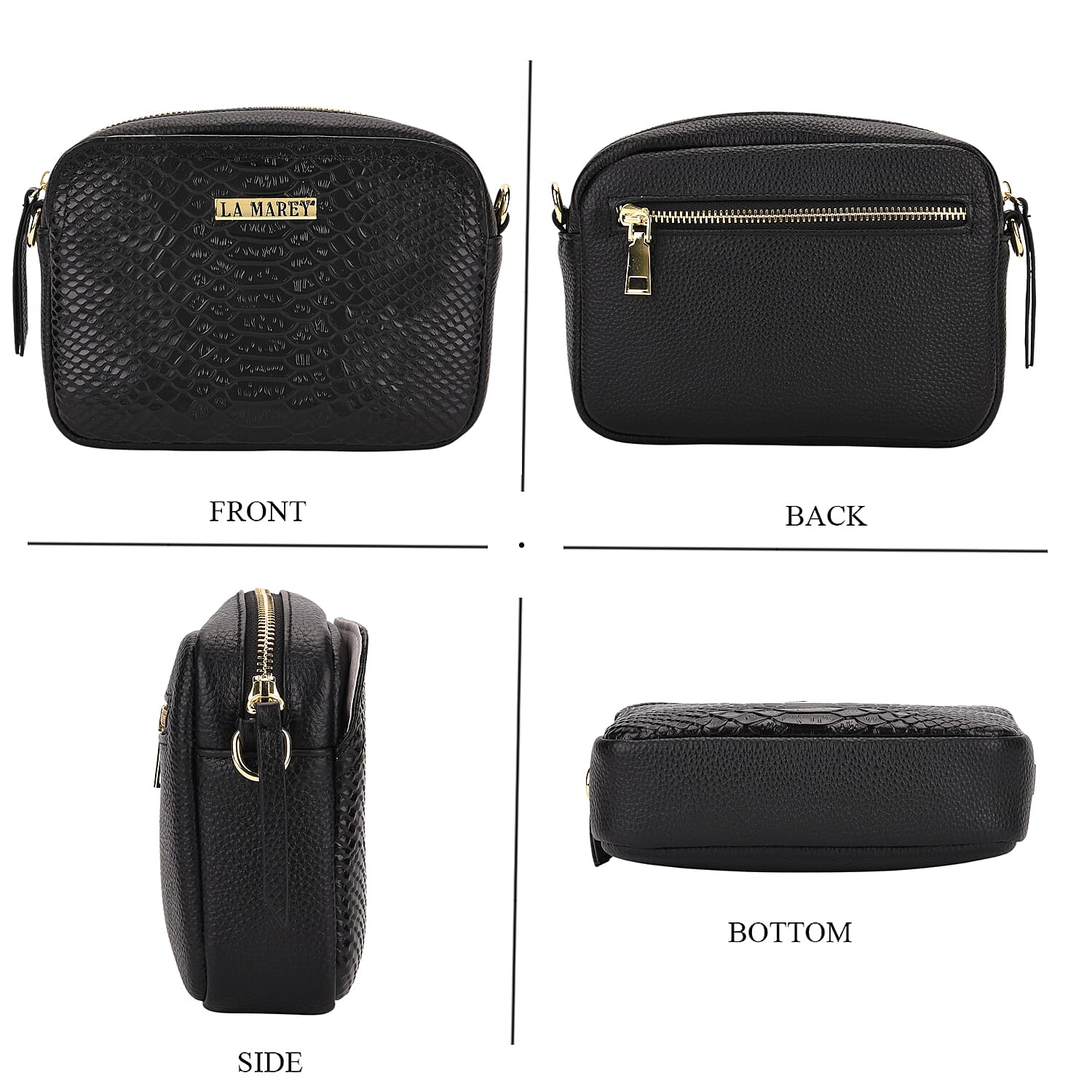 La Marey Genuine Leather Sling Crossbody Bag - Black