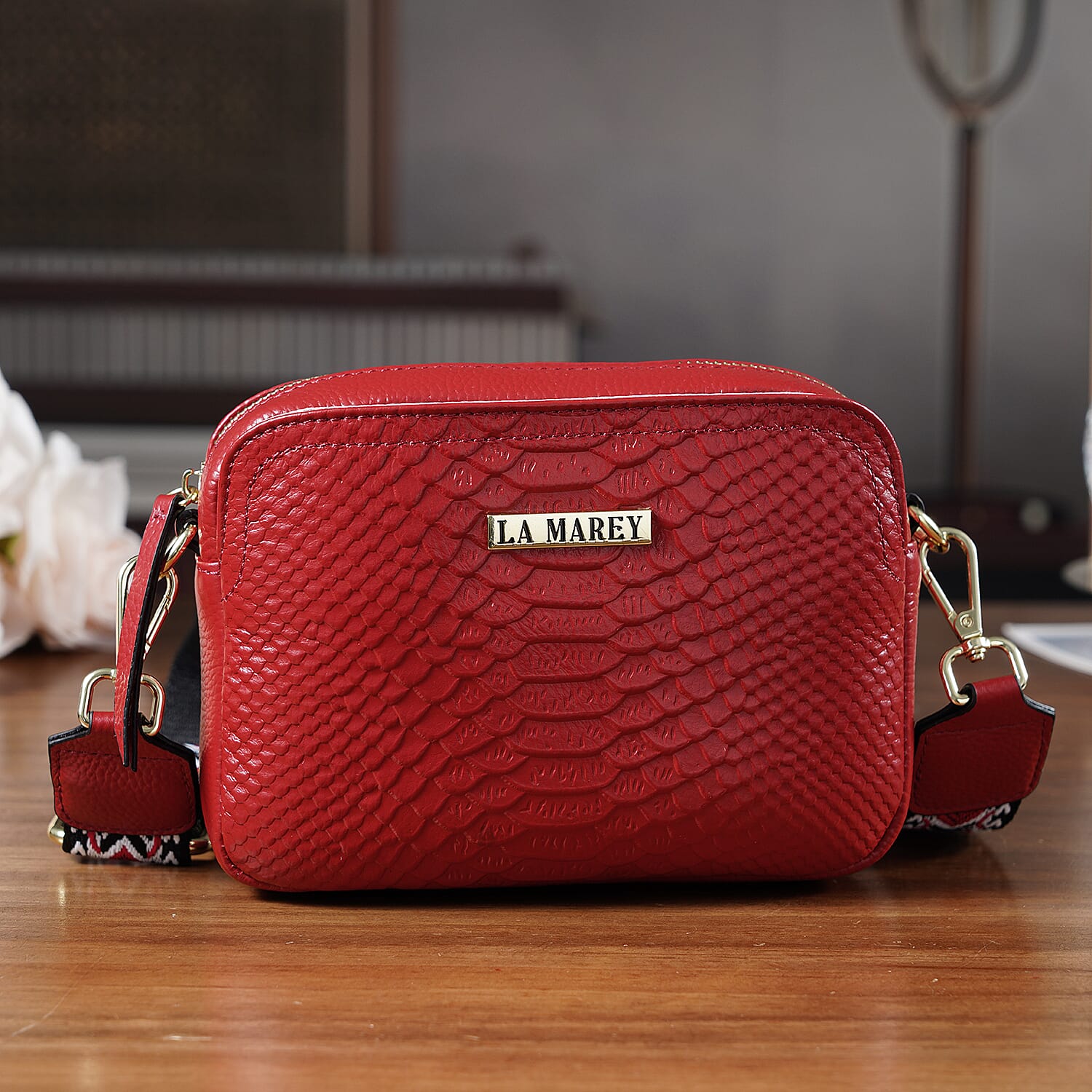 La Marey Genuine Leather Sling Crossbody Bag - Burgundy