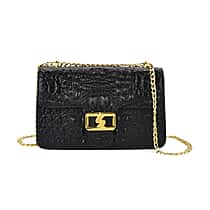 La Marey Genuine Leather Crossbody Bag with Chain Strap (120 cm) - Black