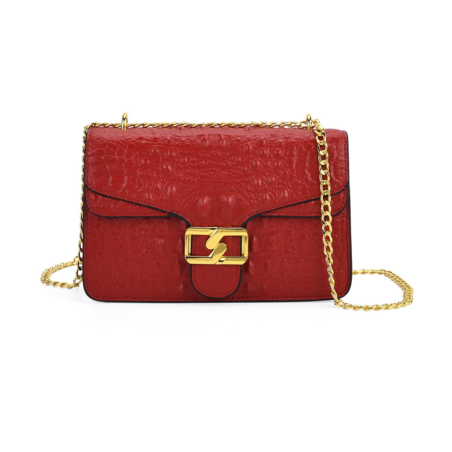 La Marey Genuine Leather Crossbody Bag with Chain Strap (120 cm) - Burgundy