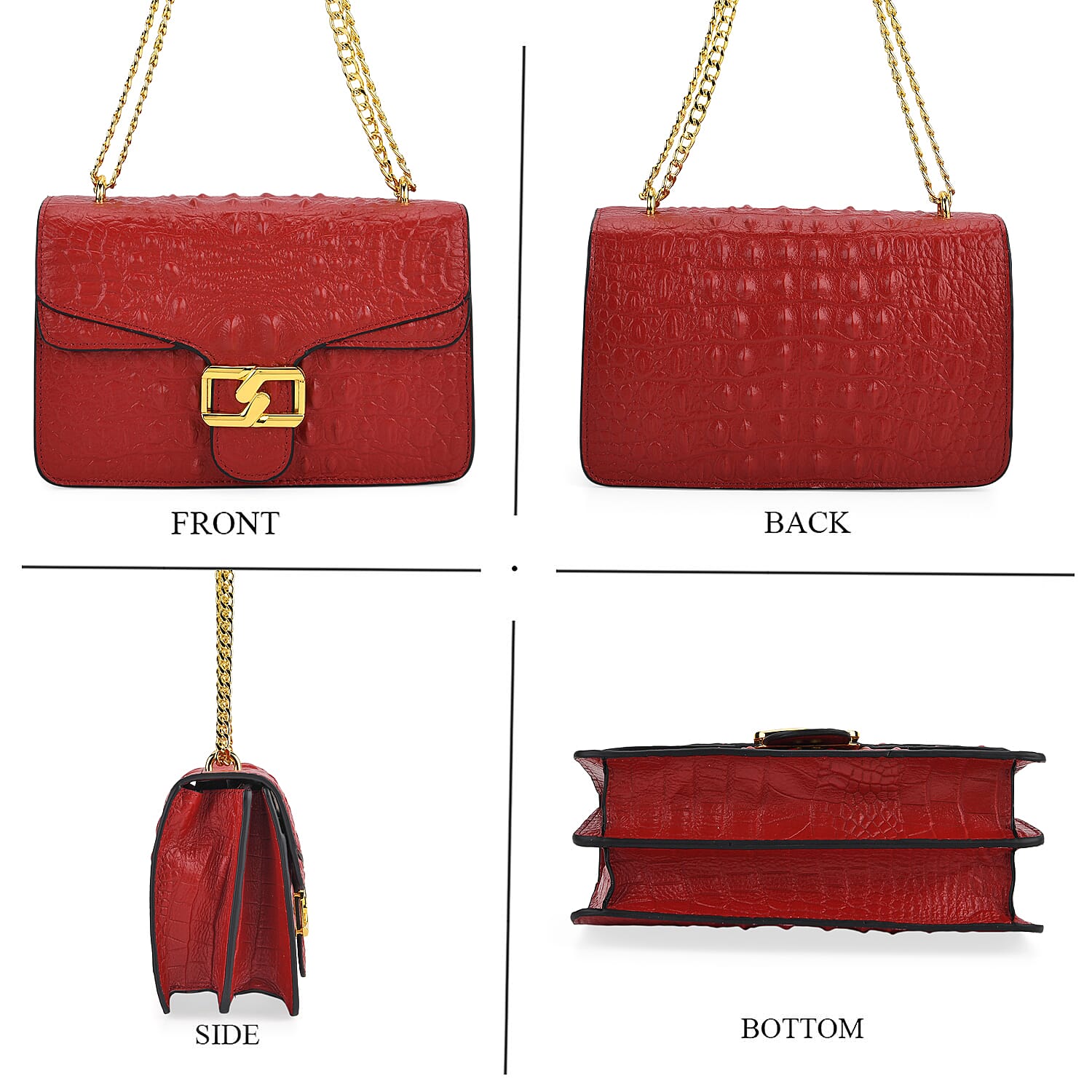 La Marey Genuine Leather Crossbody Bag with Chain Strap (120 cm) - Burgundy