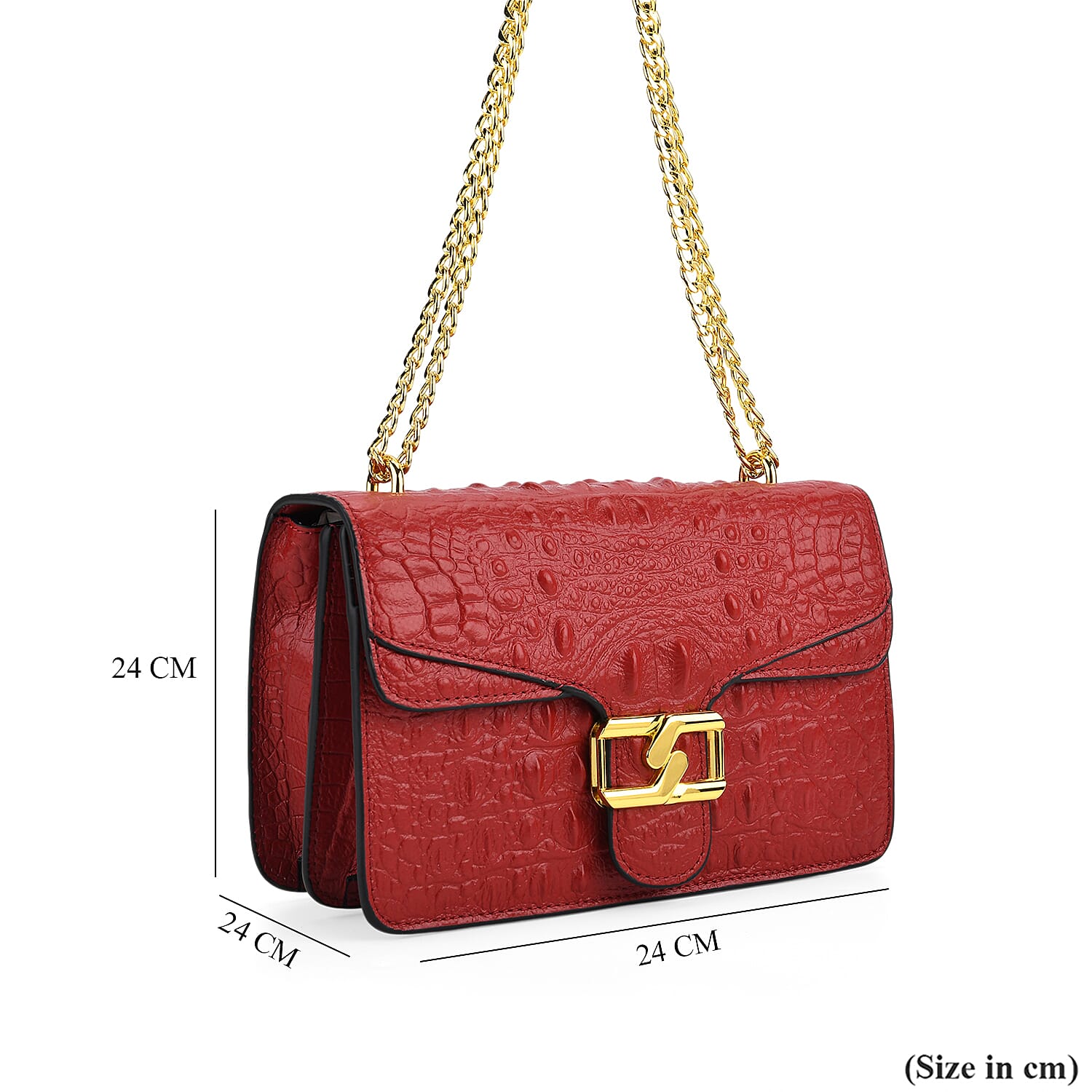 La Marey Genuine Leather Crossbody Bag with Chain Strap (120 cm) - Burgundy