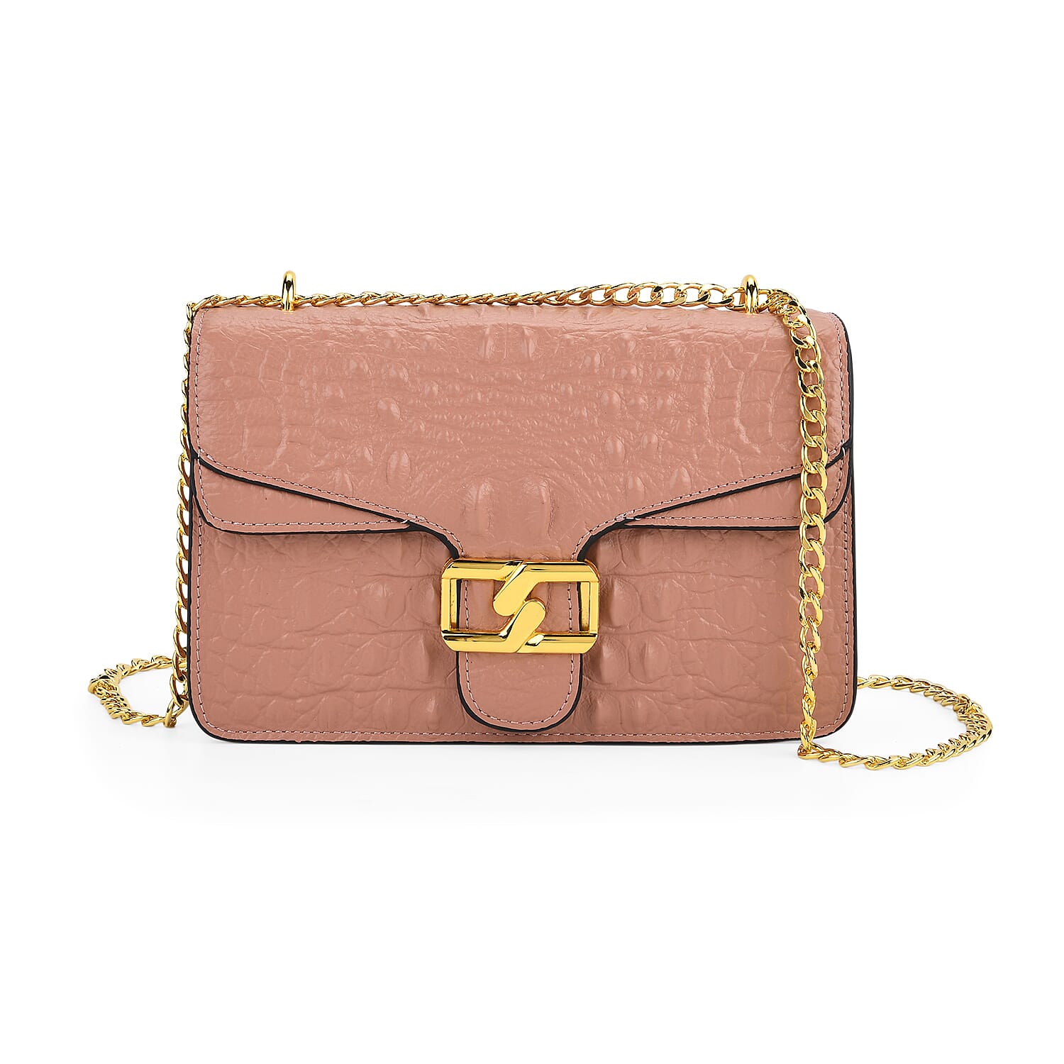 La Marey Genuine Leather Crossbody Bag with Chain Strap (120 cm)  - Pink