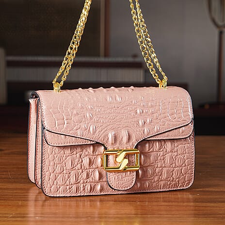 La Marey Genuine Leather Crossbody Bag with Chain Strap (120 cm)  - Pink
