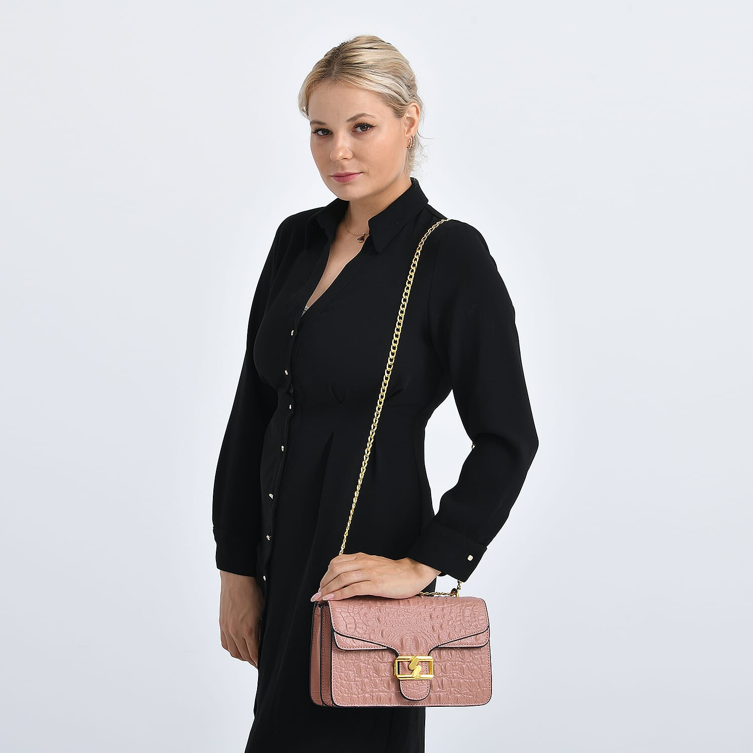 La Marey Genuine Leather Crossbody Bag with Chain Strap (120 cm)  - Pink