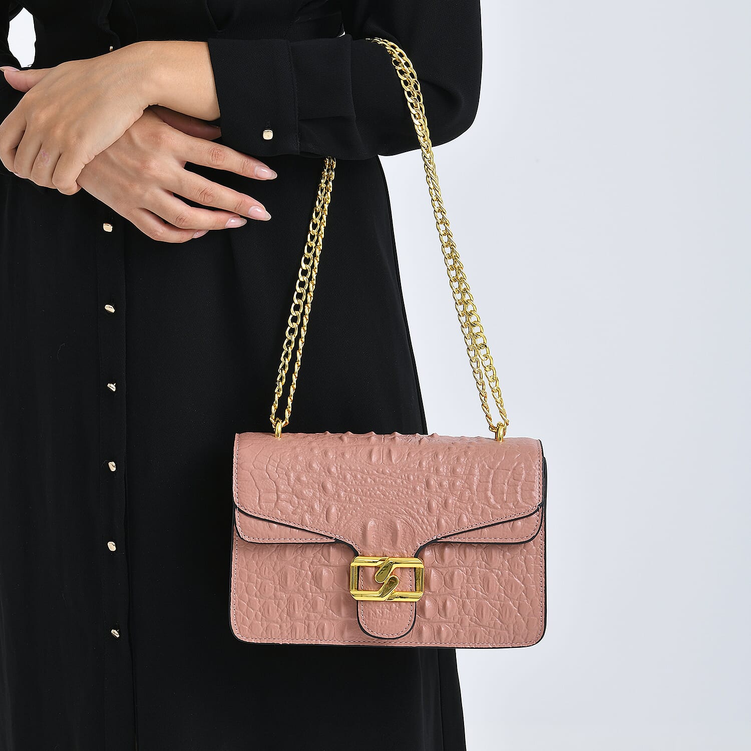 La Marey Genuine Leather Crossbody Bag with Chain Strap (120 cm)  - Pink