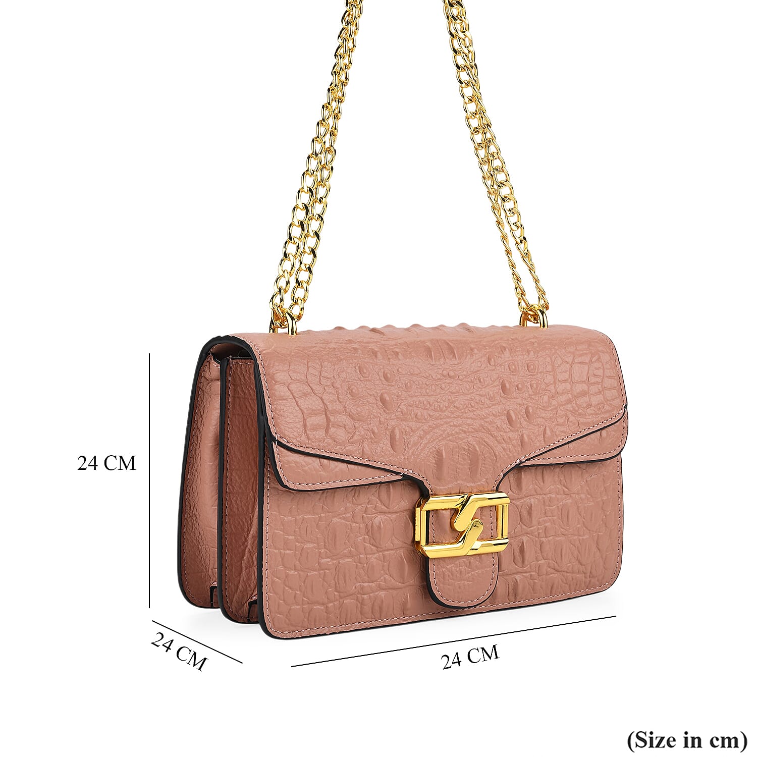 La Marey Genuine Leather Crossbody Bag with Chain Strap (120 cm)  - Pink