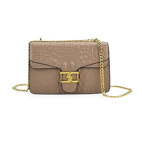La Marey Genuine Leather Crossbody Bag with Chain Strap (120 cm)  - Light Grey
