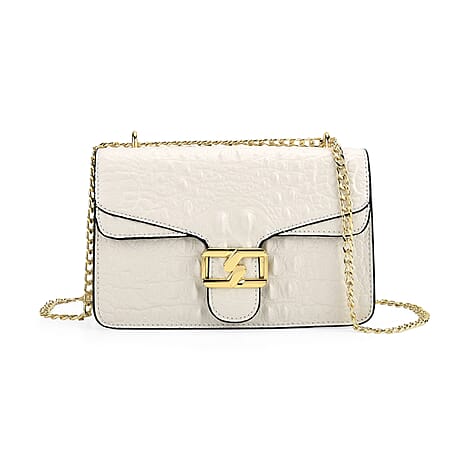 La Marey Genuine Leather Crossbody Bag with Chain Strap (120 cm) - Cream