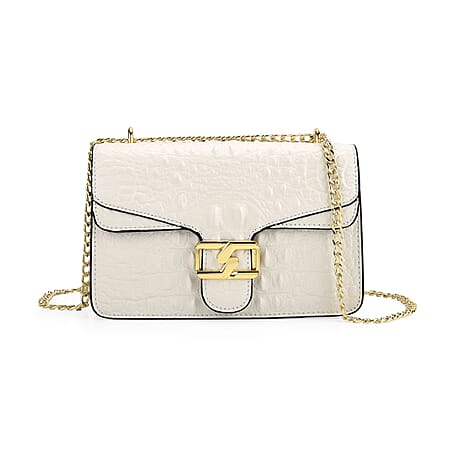 La Marey Genuine Leather Crossbody Bag with Chain Strap (120 cm) - Cream La Marey Genuine Leather Crossbody Bag with Chain Strap (120 cm) - Cream
