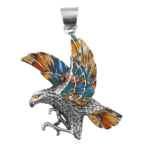 Santa Fe Collection - Spiny Turquoise Hawk Bird Pendant Sterling Silver 1.30 Ct, Silver Wt. 5.80 Gms.