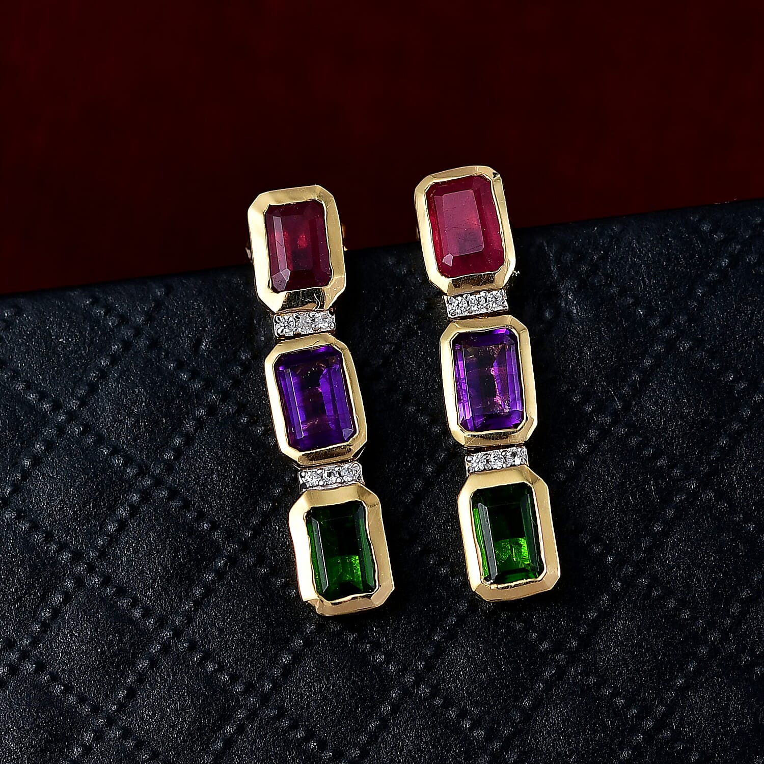 D'joy African Amethyst & White Zircon Dangling Earring in 18K Vermeil Yellow Gold Plated Sterling Silver 4.04 Ct.
